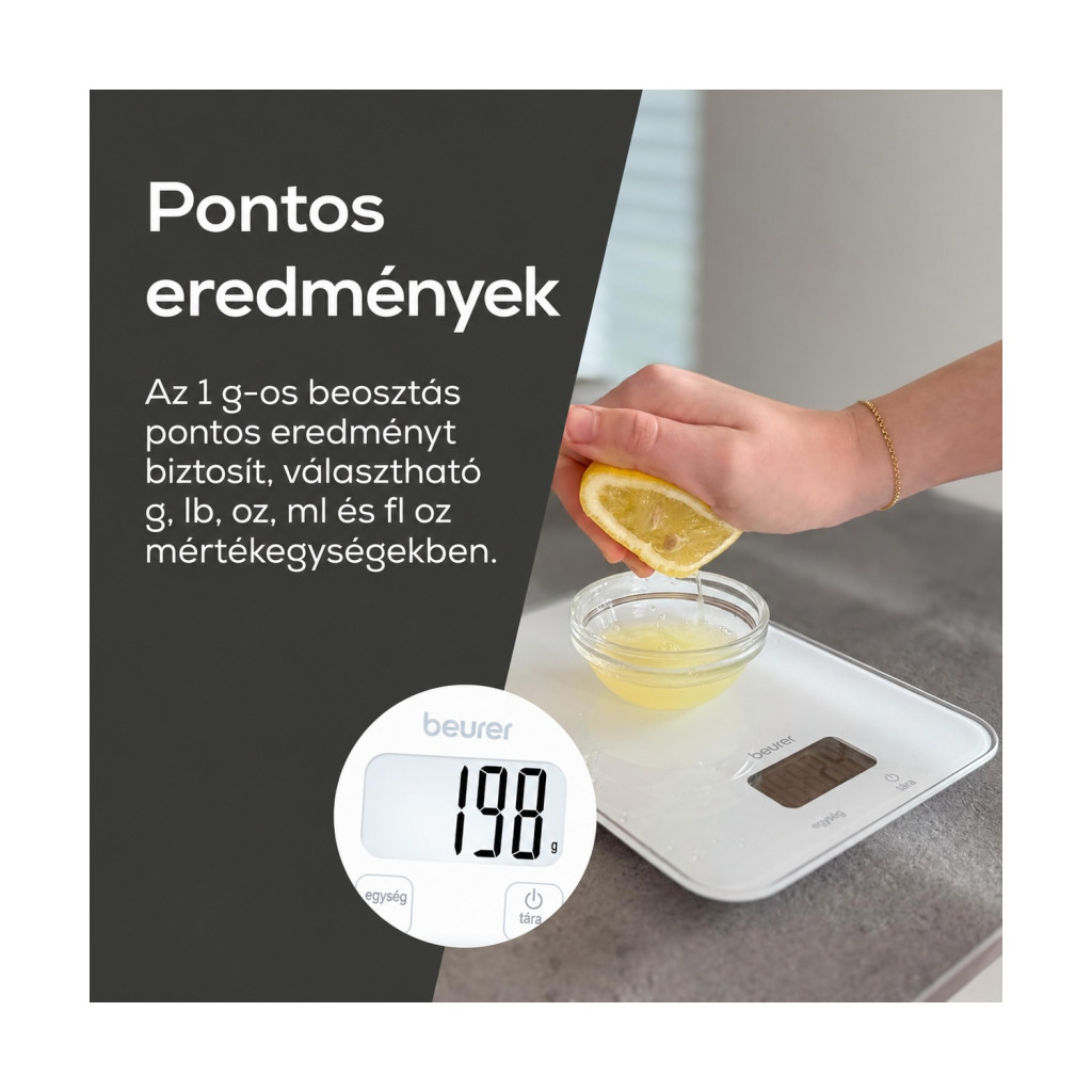 Beurer KS 19 Pure White digitális konyhai mérleg, 5 kg / 1 g – kompatibilitási nézet