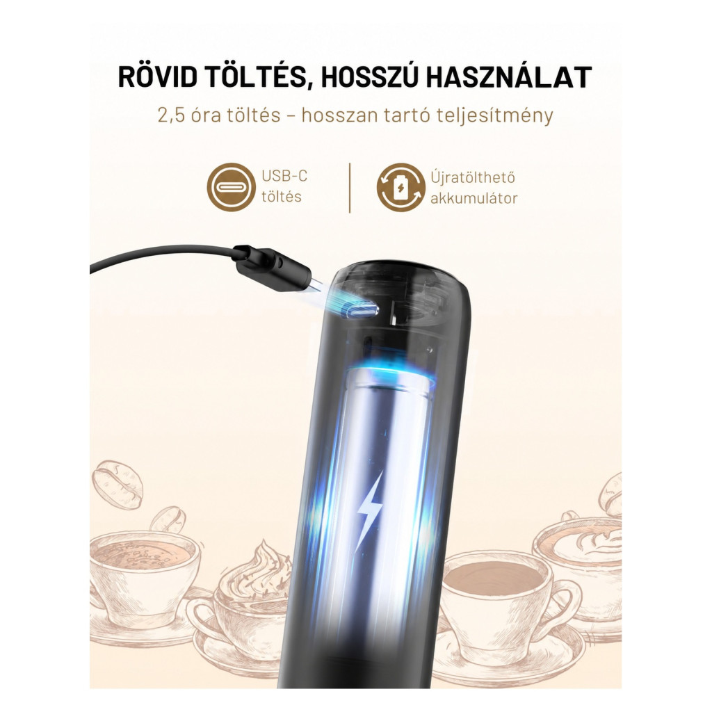 SIMPLETASTE USB-C tölthető kézi tejhabosító, 10 W – használat közben