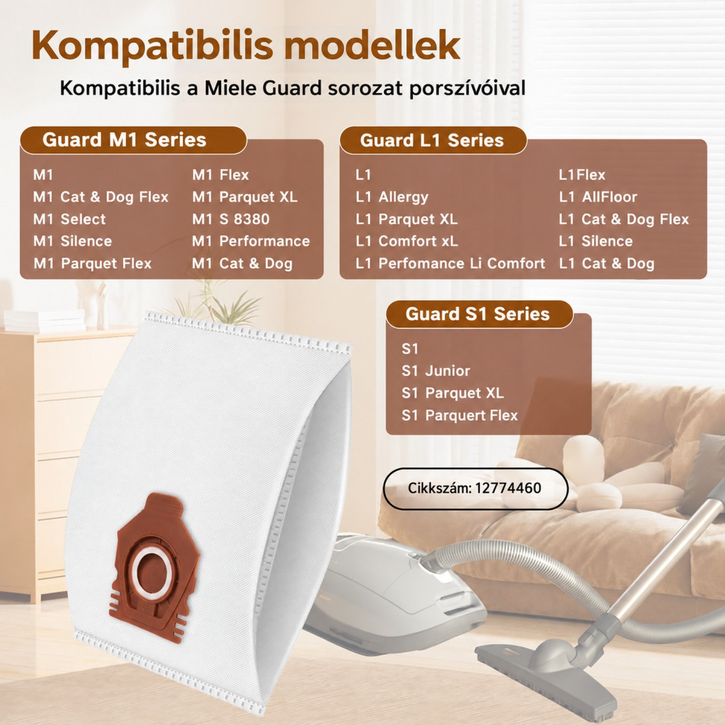 YYDSLEE 3D CO porzsák Miele Guard M1/L1/S1 porszívókhoz, 14 db + 8 szűrő – használat közben