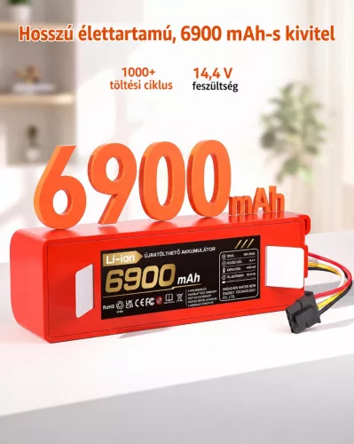 Morpilot 6900 mAh akkumulátor Roborock S5, S6, S7 és Q5/Q7 modellekhez – élettartam és kapacitás