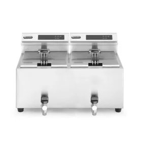 HENDI Profi Line dupla olajsütő digitális leeresztő csappal, 2 x 8 L, 7000 W (207376)