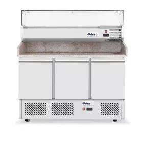 Arktic Háromajtós pizza munkaasztal hűtővitrinnel - 254+40L, 1400 mm - Gránit munkalappal (232033)