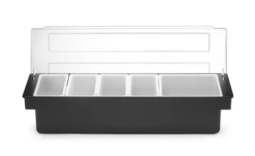 Alapanyag tároló doboz - 5 rekesz, BarUp, Fekete, 480x150x(H)100mm