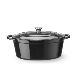   Zománcozott öntöttvas fazék, HENDI, 6,88L, Fekete, 405x255x(H)134mm