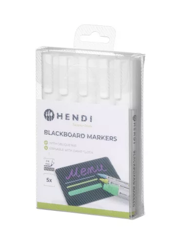 HENDI Tábla Filctoll Készlet - 2-6 mm, 5 db, fehér - Krétatáblához (664209)