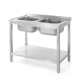 HENDI Kétmedencés mosogatóasztal polccal - 1000x600x850 mm - Profi Line (811887)