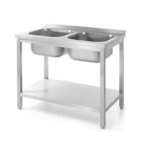 HENDI Dupla medencés mosogatóasztal polccal - 1000x600x850mm - Kitchen Line (817032)