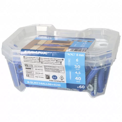 4ALL nagyteljesítményű dübel 6x30mm+sima süllyesztett csavar 4,5x40mm (60db/csom)