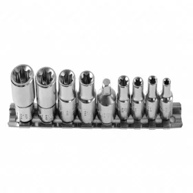   TORX dugókulcsfejek 1/4",és 3/8", 9 részes , E5 - E16,  HÖGERT HT1A884