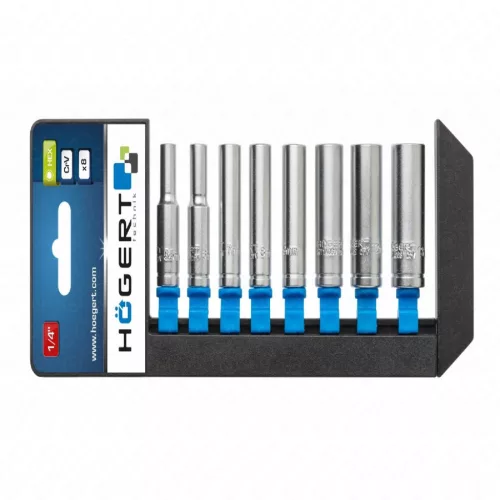 Dugókulcsfej készlet 1/4", 5,5-13 mm, hosszított (50mm), 8 részes, HÖGERT HT1A886