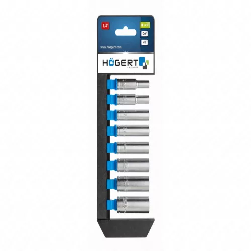 Dugókulcsfej készlet 1/4", 5,5-13 mm, hosszított (50mm), 8 részes, HÖGERT HT1A886