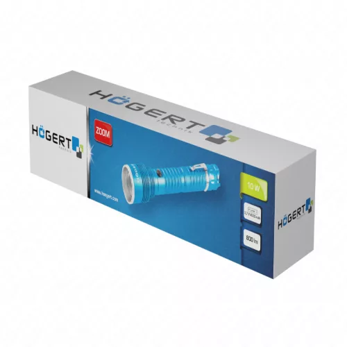 LED zseblámpa, (elemlámpa) akkumulátoros, LED 10W, IP54,  800 lm, zoom , HÖGERT HT1E425