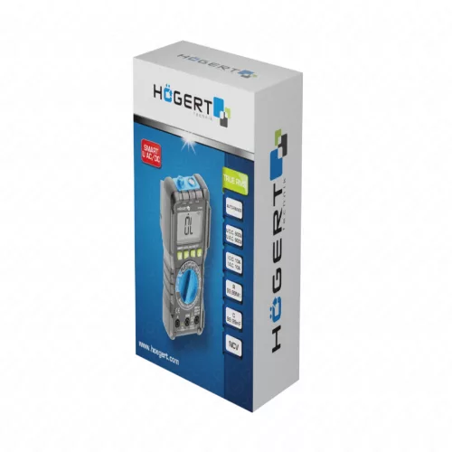 Digitális multiméter, LED dióda, zseblámpa, AC-DC 600V, 10A, 99,99 MΩ, NCV, HÖGERT HT1E601