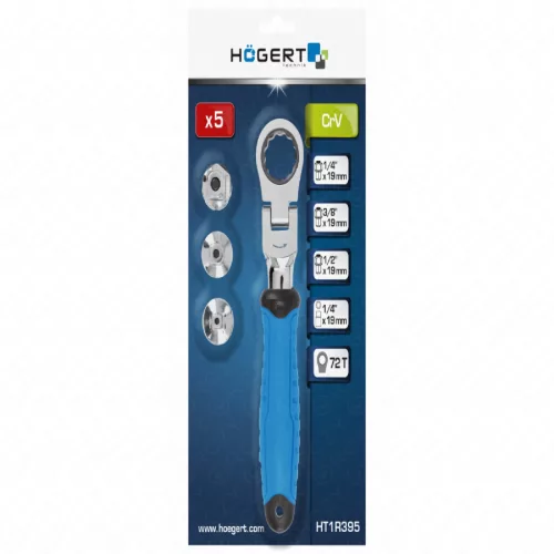 Racsnis, csuklós hajtószár 1/4", 3/8", 1/2" fejjel, 25 év garancia, HÖGERT HT1R395