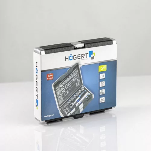 Dugókulcs készlet, átengedős, racsnis, 3/8", 18 részes, Élettartam garancia, HÖGERT HT1R478