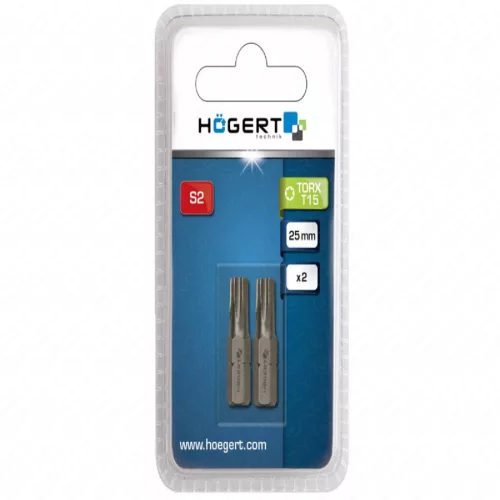 Bitfej, torx, T15, 25 mm, 2db/csomag , HÖGERT HT1S362