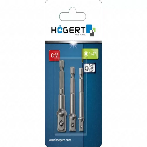Bit-dugókulcs átalakító adapter 1/4", 3/8", 1/2", HÖGERT HT1S445