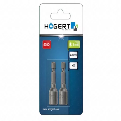 Dugókulcs fej, bitbefogású, mágneses 8 mm, 2db , HÖGERT HT1S4557