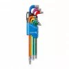 Imbuszkulcs készlet, 9 részes, TORX T10-T50 CrV, gömbfejű, színkódos, hosszú, 25 év garancia, HÖGERT HT1W817
