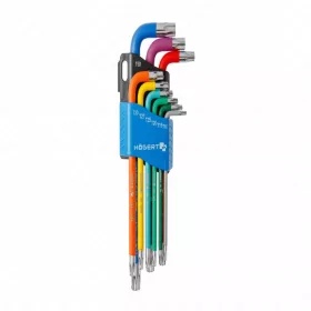   Imbuszkulcs készlet, 9 részes, TORX T10-T50 CrV, gömbfejű, színkódos, hosszú, 25 év garancia, HÖGERT HT1W817