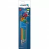 Imbuszkulcs készlet, 9 részes, TORX T10-T50 CrV, gömbfejű, színkódos, hosszú, 25 év garancia, HÖGERT HT1W817