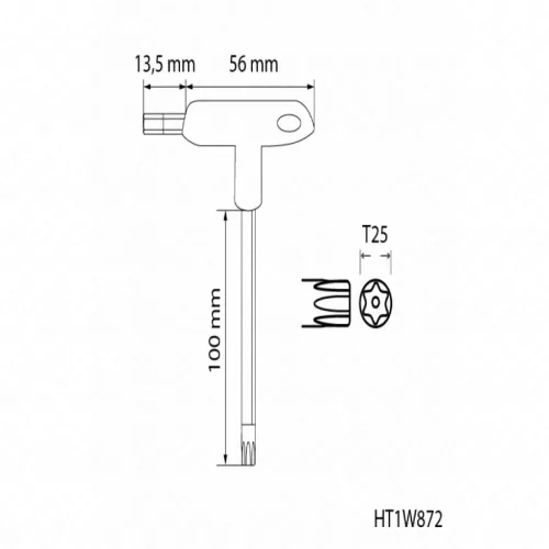 Torx furatos kulcs, TT25, nyeles, hosszított, HÖGERT HT1W872