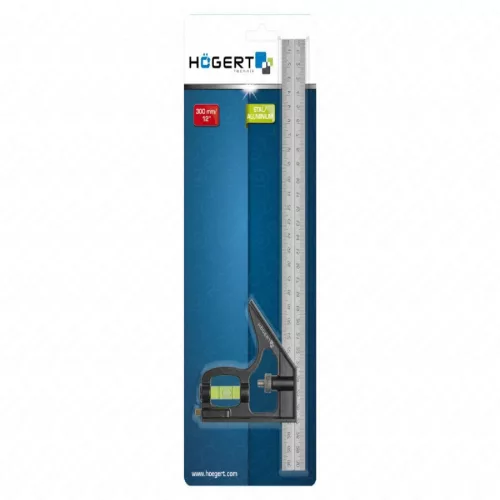 Kombinált derékszög vízmértékkel, alumínium, 300 mm, HÖGERT HT4M217