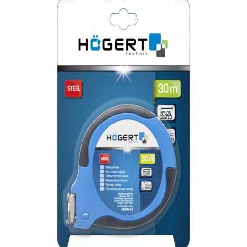 Acél mérőszalag, földmérő,  acél, nylon bevonat, 30m, HÖGERT HT4M473