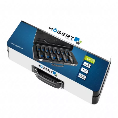 Hosszú pneumatikus dugókulcs készlet 1/2",15 részes , HÖGERT HT4R049