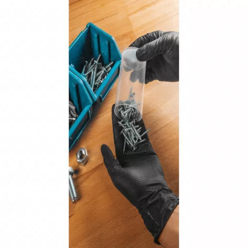 Eldobható nitril kesztyű, gyémánt textúrájú, fekete (100 db/csomag) HÖGERT HT5K774S