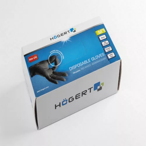 Eldobható nitril kesztyű, gyémánt textúrájú, fekete (100 db/csomag) HÖGERT HT5K774XL