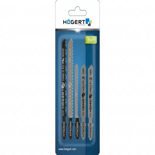Dekopír fűrészlap, (fém, fa), 5 részes, T-szár, HÖGERT HT6D690