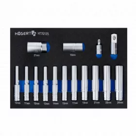   Dugókulcsfej készlet, hosszított HEX, 15 részes, 10-24 mm, 395 x 180mm habszivacsban, HÖGERT HT7G125