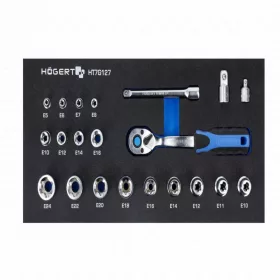   Dugókulcs készlet, E-Torx,  1/4", 3/8", 1/2",  15 részes, 10-24 mm,3/8" hajtószár, 395 x 180mm habszivacsban, HÖGERT HT7G127