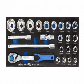   Dugókulcs készlet, 1/2", 23 részes, 10-36 mm, 395 x 180mm habszivacsban, HÖGERT HT7G128