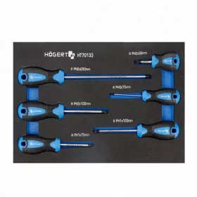   Csavarhúzó készlet, 6 részes, csillagfejű csavarhúzók PH és PZ, 395 x 180mm habszivacsban, HÖGERT HT7G133