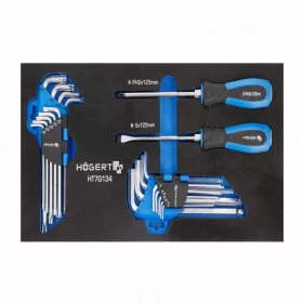   Imbuszkulcs és csavarhúzó készlet, 20 részes, HEX és Torx imbuszk, SL és PH, 395 x 180mm habszivacsban, HÖGERT HT7G134