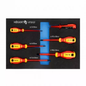   Szigetelt csavarhúzó készlet, 6 részes, SL és PH csavarhúzókkal, VDE 1000V, 395 x 180mm habszivacsban, HÖGERT HT7G137