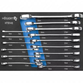   Villáskulcs készlet, 15 részes, hajlított 15°, 6-32 mm, 395 x 180mm habszivacsban, HÖGERT HT7G145