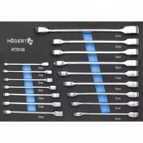   Racsnis csillagkulcs készlet, 16 részes, 6-21 mm, 395 x 180mm habszivacsban, HÖGERT HT7G146