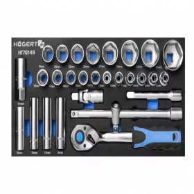  Dugókulcs készlet, 27 részes, 1/2", 8-36 mm, 395 x 180mm habszivacsban, HÖGERT HT7G149
