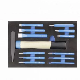   Kalapács, hidegvágó és pontozó készlet, 13 részes, 10-24 mm, 395 x 180mm habszivacsban, HÖGERT HT7G151