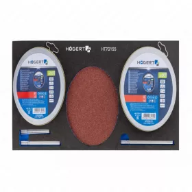   Vágókorong és dekopír fűrészlap készlet fémhez, 60 részes, 115 és 125mm,  395 x 180mm habszivacsban, HÖGERT HT7G155