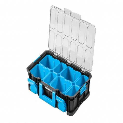 Szortimenter rendező, kombinálható, ABS műanyag, polikarbonát fedél, 8 kivehető láda, 517x331x331mm, HÖGERT HT7G503