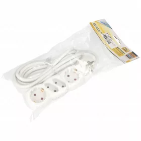   4-es hálózati elosztó, 1,5 m,  2 EURO + 2 földelt aljzat, 3x1,5mm², IP20, 16A, 3500W, fehér, HOME  NV 14-3/WH/1,5