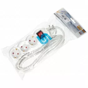   3-as hálózati földelt elosztó, kapcsolós, 3 m, gyerekvédelem, 3x1,5mm², IP20, 16A, 3500W, fehér, HOME  NV 3K-3/WH/1,5