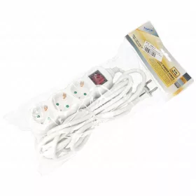   3-as hálózati földelt elosztó, kapcsolós, 5 m, gyerekvédelem, 3x1,5mm², IP20, 16A, 3500W, fehér, HOME NV 3K-5/WH/1,5