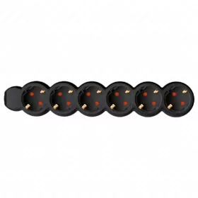   6-os hálózati földelt elosztó, 3 m, gyerekvédelem, 3x1,5mm², IP20, 16A, 3500W, fekete, HOME  NV 6-3/BK/1,5