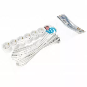   6-os hálózati földelt elosztó, kapcsolós, 10 m, gyerekvédelem, 3x1,5mm², IP20, 16A, 3500W, fehér, HOME NV 6K-10/WH/1,5