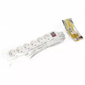   6-os hálózati elosztó, kapcsolós, gyerekvédelem, 3x1,5mm², IP20, 16A, 3500W, fehér, HOME  NV 6K-3/WH/1,5